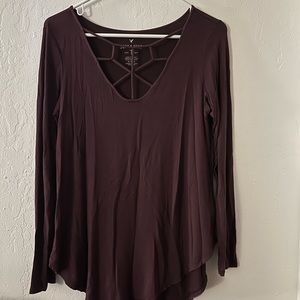 AE Soft & Sexy Strappy Maroon Long Sleeve Shirt
